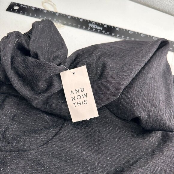 And Now This Black Long-Sleeve Knit Mini Dress Size M Smocked Metallic Babydoll - Picture 9 of 11